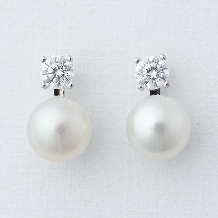 ARETE DE CHAPA DE ORO DE 18 K CON PERLAS DE AGUA DULCE CON ZIRCONIA BLANCA - Anemona Joyería